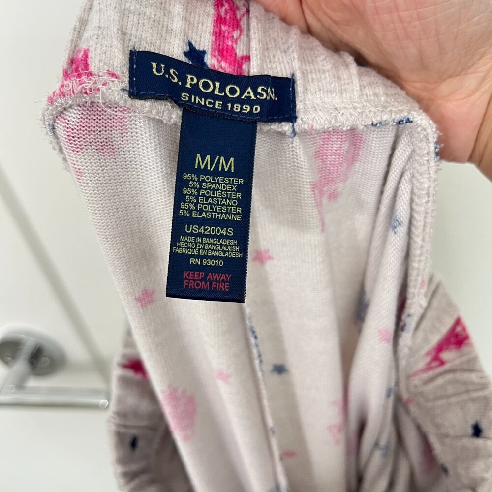 US Polo Assn Medium Gray, Pink, Blue Long Sleeve Pajama Set with Pockets - Picture 9 of 12